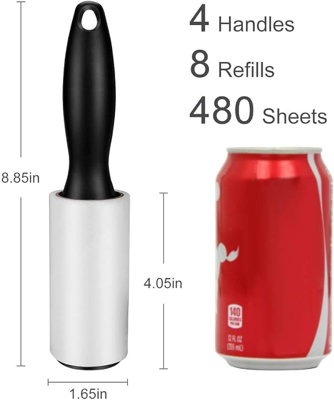480 Sheet Extra Sticky Lint Roller - Pet Hair Remover for Clothes - 4 Handles + 8 Refills Pack