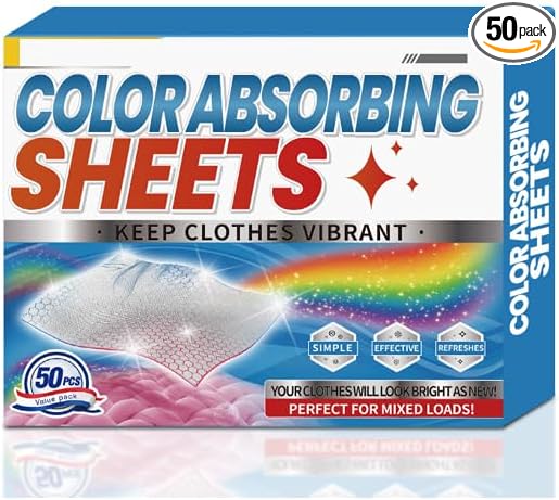 Color Absorbing Sheets for Laundry, Colour Catcher Colour Protection Sheets (1 pack x 50 PCS),Prevents Color Bleeding, Mixed Load Safe