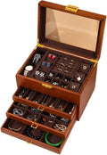 Bescott 5 Layer Solid Wooden Jewelry Box with Lock and Key for Women Men Vintage Velvet Wood Jewelry Organizer Storage for Earrings Rings Necklaces Bracelet Watch Mother’s Day Gift