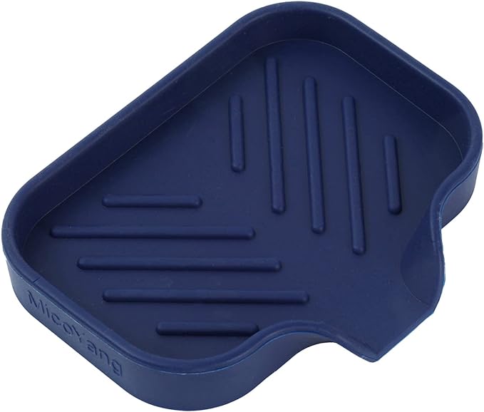 MicoYang Silicone Bathroom Soap Dishes with Drain Spout-Kitchen Sink Organizer,Sponge Holder,Dish Soap Tray,Perfect for Dispenser,Scrubber,Bottle,Cup on Sink or Counter-Navy Blue 4.9"×3.2"