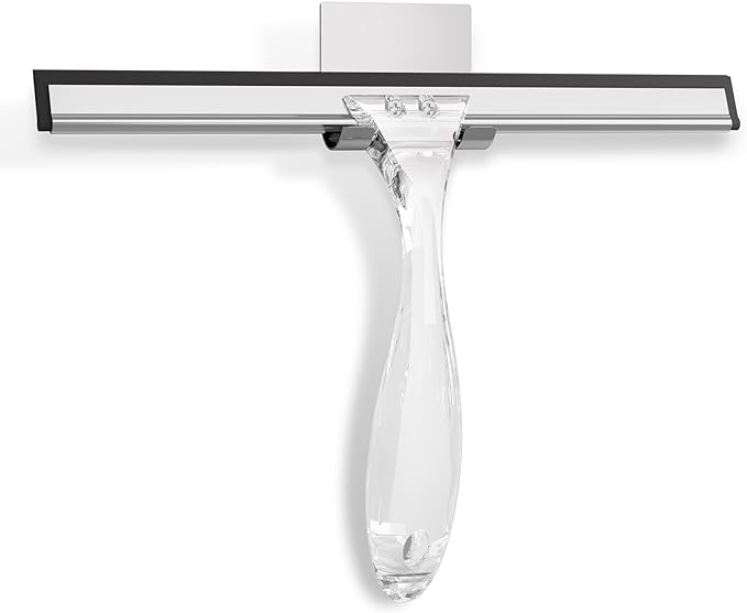 AmazerBath Squeegee for Shower Glass Door, Shower Squeegee for Glass Doors - Acrylic Handle All-Purpose Squeegee for Shower Doors, Windows, Mirrors, Tiles and Car Glass, 10 Inches - Clear