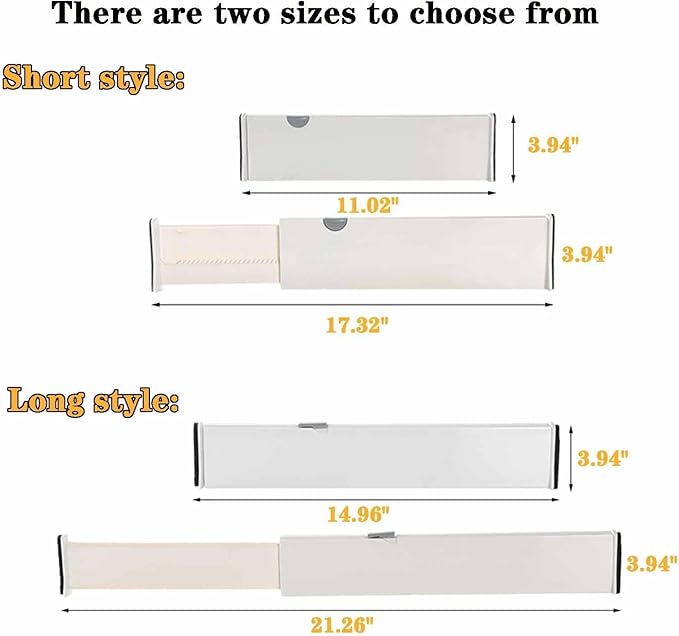 8 Pack Drawer Dividers 3.94" High, 14.94"-21.26" Adjustable Dresser Drawer Organizers for Clothes, Expandable Dresser Separators in Bedroom/Bathroom/Kitchen Organization and Storage