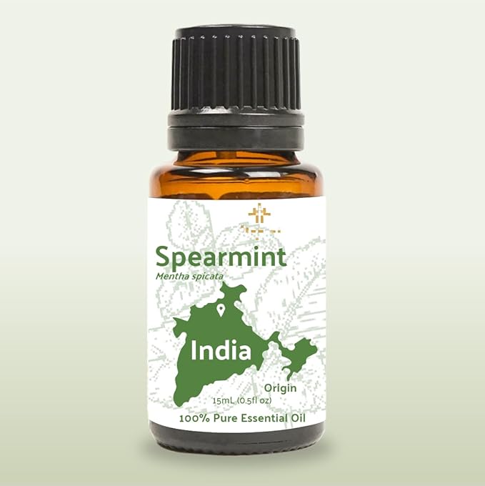 Spearmint Essential Oil - Direct from Essential Oils India - Steam Distilled - Aceite Esencial de Menta Verde for Aromatherapy, Massage, Diffuser, DIY Candle and Soap Making - 2lbs