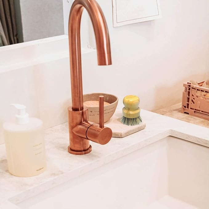 SUPERWASH PLUS Bamboo Dish Brush with Ceramic Dish, Natural Bristle Palm Brush Pot Scrubber for Cast Iron Pans Vegetables and Kitchen Sink Cleaning - 2 Pack