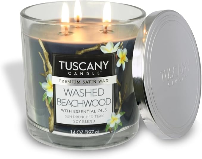 Tuscany Candle Washed Beachwood: Tropical Teakwood & Coconut Scented Candle, 14 oz