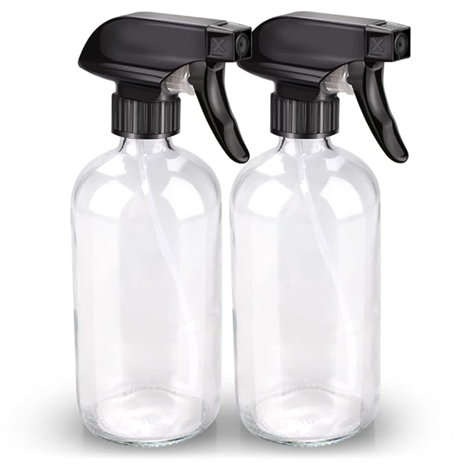 Bontip Glass Spray Bottle, Clear Glass Spray Bottle Set & Accessories Refillable for Plants Window Cleaners Aromatherapy Facial Hydration Watering Flowers Hair Care (2 Pack/16 oz) (Transparent)