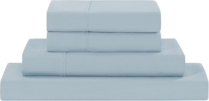 Modern Threads Soft Microfiber Solid Sheets - Luxurious Microfiber Bed Sheets - Includes Flat Sheet, Fitted Sheet with Deep Pockets, & Pillowcases Blue Mist Queen
