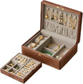 Bescott 2 Layer Solid Black Walnut Wooden Jewelry Box with Lock and Key for Women Wood Vintage Organizer for Men Earrings Rings Necklaces Bracelet Watch Storage Mother's Day Gift