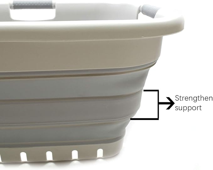 SAMMART 41L (10.8 gallon) Set of 2 Collapsible 3 Handled Plastic Laundry Basket-Foldable Pop Up Storage Container/Organizer-Space Saving Hamper/Basket (2, Grey/Grey)