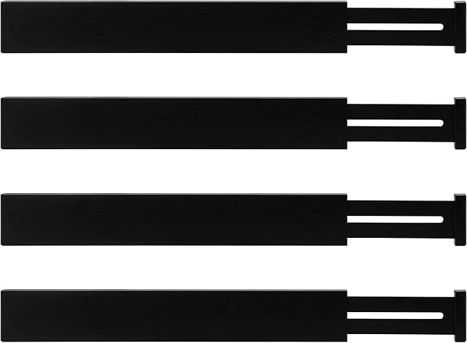 Utoplike 4 pcs Bamboo Kitchen Drawer Dividers Large, Adjustable Black Drawer Organizers, Spring Loaded, Works in Kitchen, Dresser, Bathroom, Bedroom, Drawer, Desk, 2.4" H