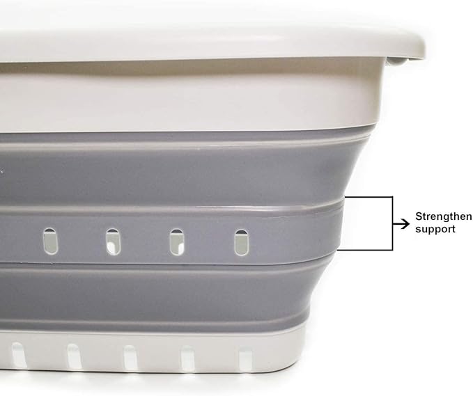 SAMMART 41L (10.8 gallon) Set of 2 Collapsible 3 Handled Plastic Laundry Basket-Foldable Pop Up Storage Container/Organizer-Space Saving Hamper/Basket (2, Grey/Dark Grey)