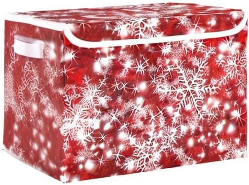 Christmas Baskets Collapsible Storage Bins with Lids, Christmas Background with Snowflakes Red Storage Boxes Clothes Baskets for Organizing