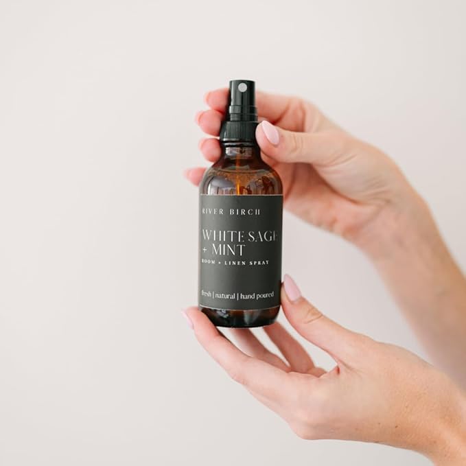 River Birch White Sage + Mint Scented Linen and Room Spray | Home Fragrance | 4 oz Glass Amber Bottle | Luxury Signature Scent | Handmade in Texas
