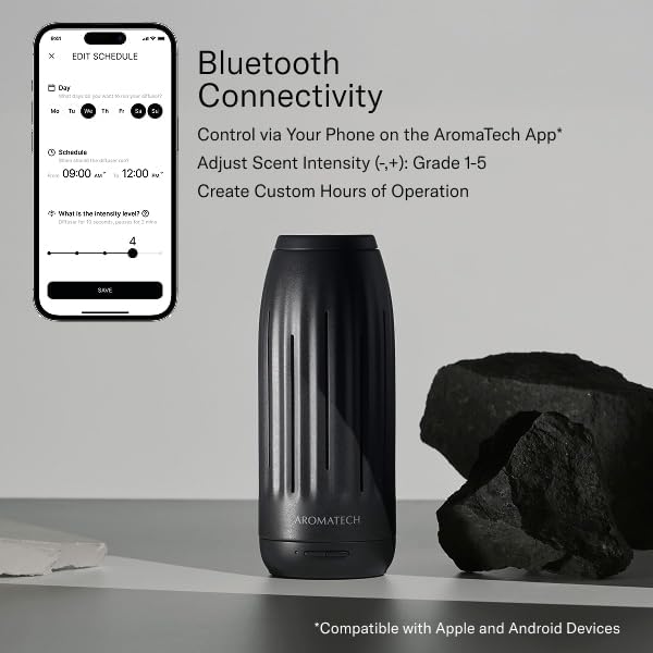 AromaTech Ambience Scent Diffuser for Essential Oil Blends & Fragrances – Waterless Scent Machine w/Bluetooth for Home, Bathroom Boutiques, Hotel, Spa – White Stone Mini (White Stone)
