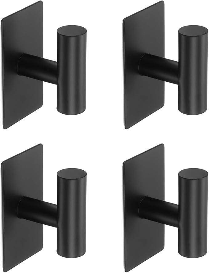 4 Pack Towel Hooks for Bathroom, Wall Hooks Self-Adhesive No-Drill Door Hanger Apply to Shower/Kitchen/Bedroom/Hanging Coat/Towel/Robe (Black)