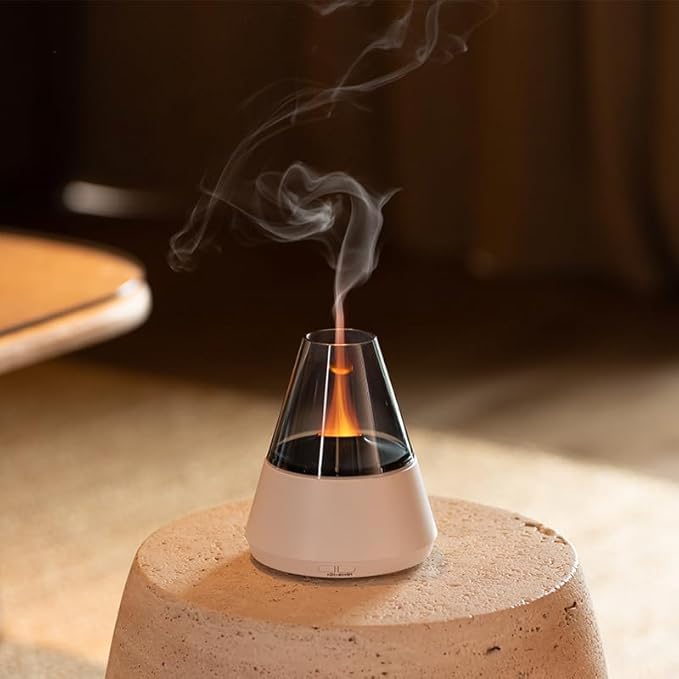Ultrasonic Aroma Diffuser with Simulated Flame, 150ml, Timer and Auto-Off, LED Ambient Light (White)
