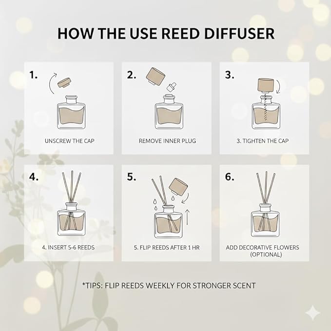 PEANÄK Reed Diffuser Set - Rose Honey Fragrance 6.7oz (200 ml) - Real Preserved Flowers & 8 Reed Sticks for Bathroom Shelf Decor Home Diffuser & Office Scent with Long Lasting Gift Scent
