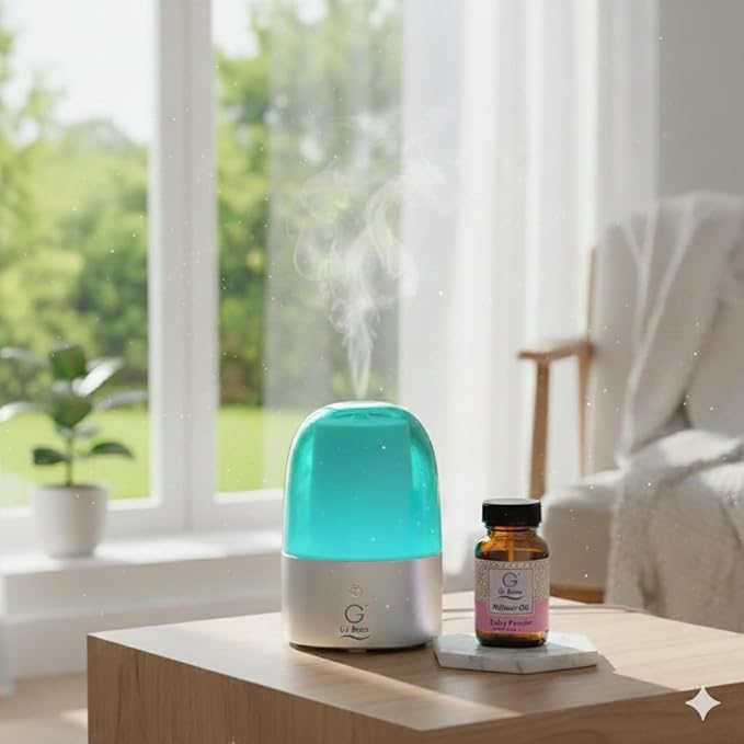 G’s Breeze Smart Diffuser with Refill – Bluetooth & Wi-Fi App Control, Gradient LED Lighting, Adjustable Scent Intensity, Low Noise, 24 Hour, Aromatherapy Diffuser for Home & Office - Baby Powder