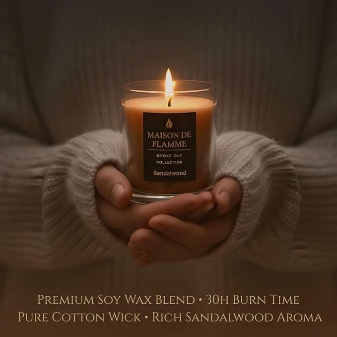 Sandalwood Scented Candle – 150g / 5.3 oz Soy Wax Blend, Hand-Poured Candle with Cotton Wick & 10% Fragrance Load – Warm Woody Home Candle for Bedroom & Living Room Décor