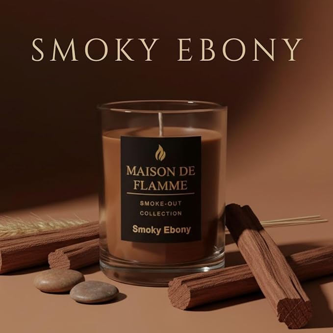 Smoky Ebony Scented Candle – 150g / 5.3 oz Soy Wax Blend, Hand-Poured Candle with Cotton Wick & 10% Fragrance Load – Smoky Woody Oud Home Candle for Bedroom & Living Room Décor