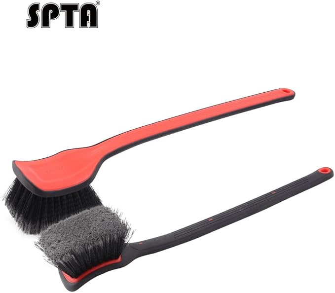 Fender Well Brush, 2Pcs Wheel Wells Cleaning Brush, Stiff Synthetic Bristles,Ergonomic Design Handle, Scrub Brush for Floor Mats, Car Wheel Hub Cleaning, Car Interior, Home Soft Flagged-Tip Bristles
