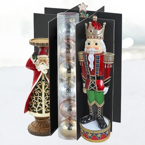 Christmas Nutcracker and Figurine Collectible Storage Box - Stores Up to 9-16" Tall Nutcrackers, Ornaments, and More - Holiday Decor Organizer with Adjustable Dividers - Nutcracker NOT Included
