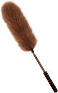 iHUFeather Lambs Wool Extendable Household Cleaning Duster 64" Wall Duster Cleaner with Stainless Steel Long Handle and Extension Pole for Cleaning High Ceiling Fan Interior Roof, Brown