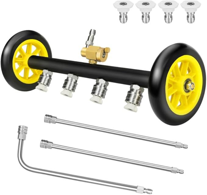 JANZ 16'' Pressure Washer Undercarriage Cleaner and Water Broom Attachment - 4000PSI, 1/4'' Connector - for Electric and Gas Power Washers with 8 replaceable nozzles