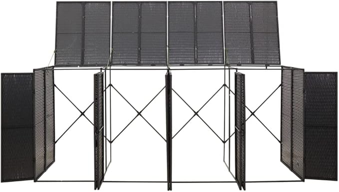 Quadruple Wheelie Bin Shed Garbage Can Storage Shed, PE Trash Container Management Unit, Outdoor Patio Recycling Dustbin Trash Shed, Black 107.9"x31.5"x46.1" Poly Rattan