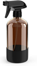 Bontip Amber Glass Spray Bottle with Silicone Sleeve Protection, 16 oz Refillable Spray Bottle for Cleaning Solutions, Plants, Aromatherapy, Facial Hydration (Black Sleeve(Amber Bottle)