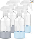 Worldgsb 4 Pack Glass Spray Bottles 8 oz, Empty Refillable Containers with Silicone Sleeve Protection, Glass Spray Bottles for Cleaning Solutions, Hair and Plants with Adjustable Nozzles Blue&Grey