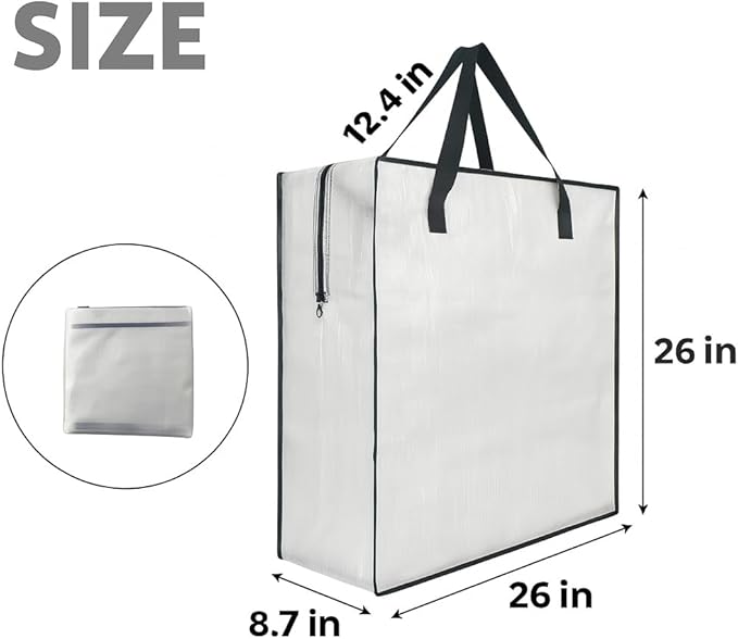 5 Pack Clear Wreath Storage Bag – 26 Inch Square Holiday Garland Organizer with Zipper and Handles – Multi-Purpose Clear Tote for Christmas Decor, Bedding, Clothes, College Moving Supplies