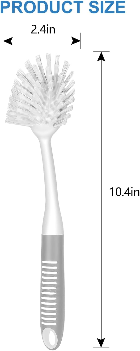 SetSail Dish Brush with Handle, 3 Pack Stiff Bristles Dish Scrubber with Built-in Scraper Dish Scrub Brushes for Cleaning Dishes, Pots and Pans, Kitchen Sink, 3 Pack, Grey White