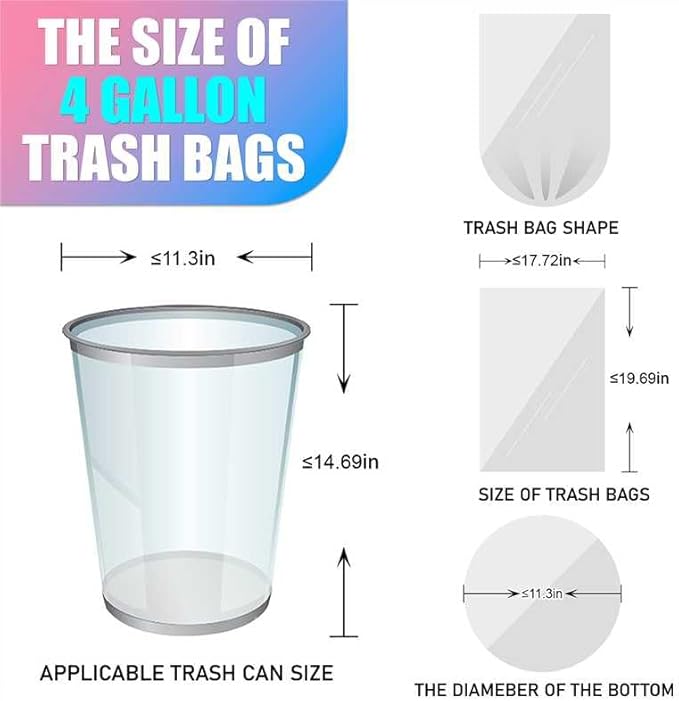 T.FORING 300 Count 4 Gallon Small Trash Bags - 15 Liter Colored Garbage Bags Unscented Wastebasket Liners Heavy Duty & Leakproof Plastic Can Liners for Bathroom Office Bedroom Toilet Car