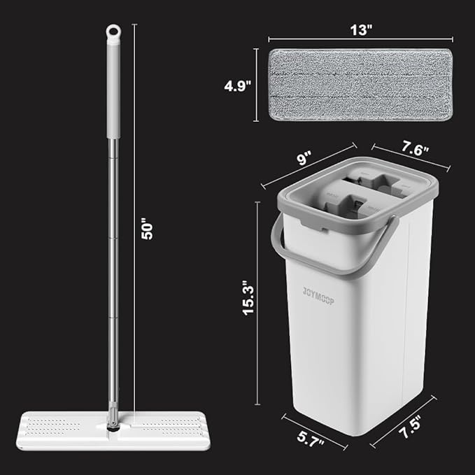 JOYMOOP Mop and Bucket Set, Dust Mops for Floor Cleaning, Wall Mop with 4 Microfiber Mop Head Replacement