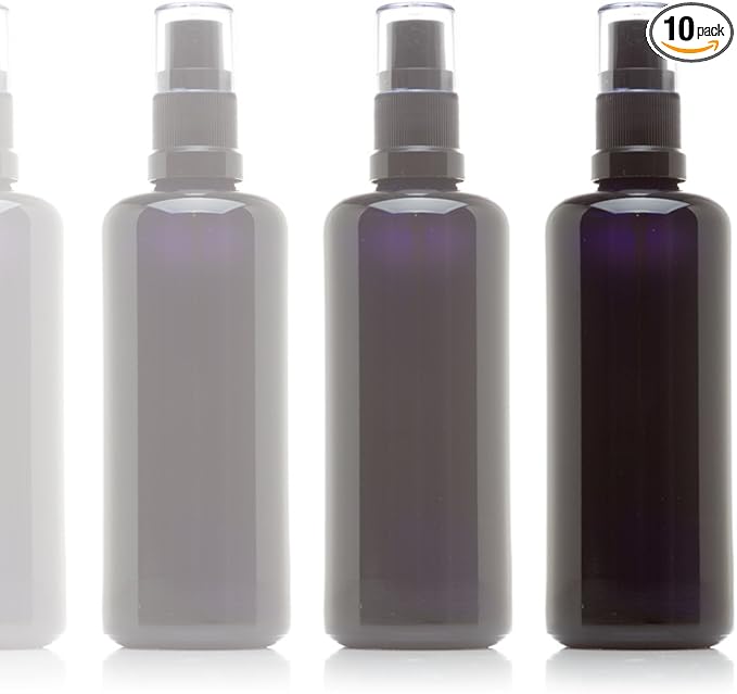 Infinity Jars 100 Ml (3.4 fl oz)Black Ultraviolet Glass Fine Mist Spray Bottle Cleaning Products Refillable Containers Homemade Perfume Blends Room, Sprays Bath Beauty Hair, Screw Top Bottles 10-Pack
