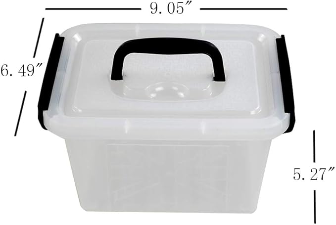 6-Pack 3 L Small Box with Lid, Plastic Clear Storage Bins with Handles