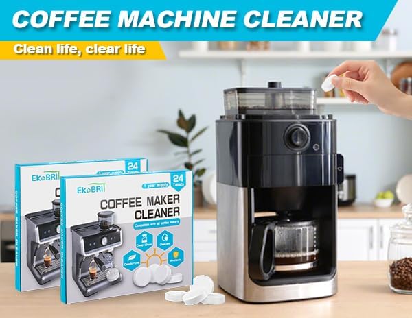 EKoBRIT Coffee Machine Descaler & Cleaner Tablets – 24 Count, Compatible with Nespresso, Keurig, Ninja, Breville, De’Longhi, Miele & More, Coffee Maker Cleaning Tabs for Drip & Espresso Machines