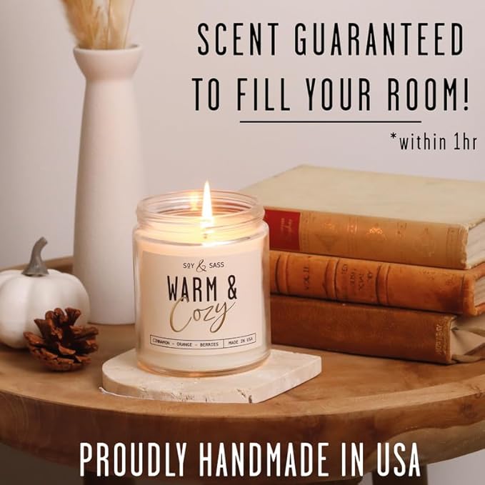 Christmas Candles, Fall Candles, Warm and Cozy' Soy Candle I Berries, Apple & Cinnamon I Infused w/Essential Oils I Warm n Cozy Home Decor I Winter and Holiday Candle I 50Hr Burn I USA Made