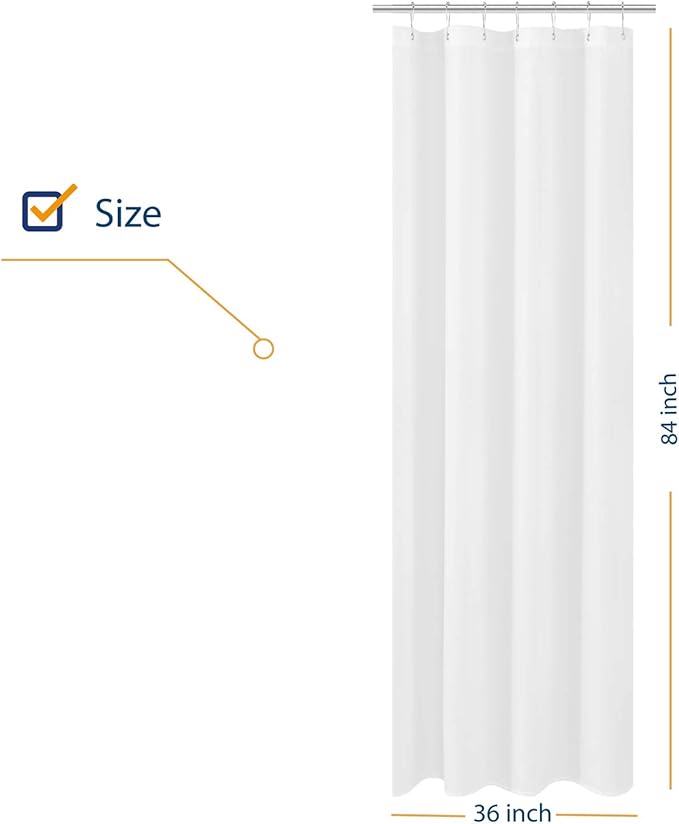 N&Y HOME Fabric Small Stall Shower Curtain Liner Extra Long 36 x 84 inches, Hotel Quality, Washable, Water Repellent, White Bathroom Curtains with Grommets, 36x84