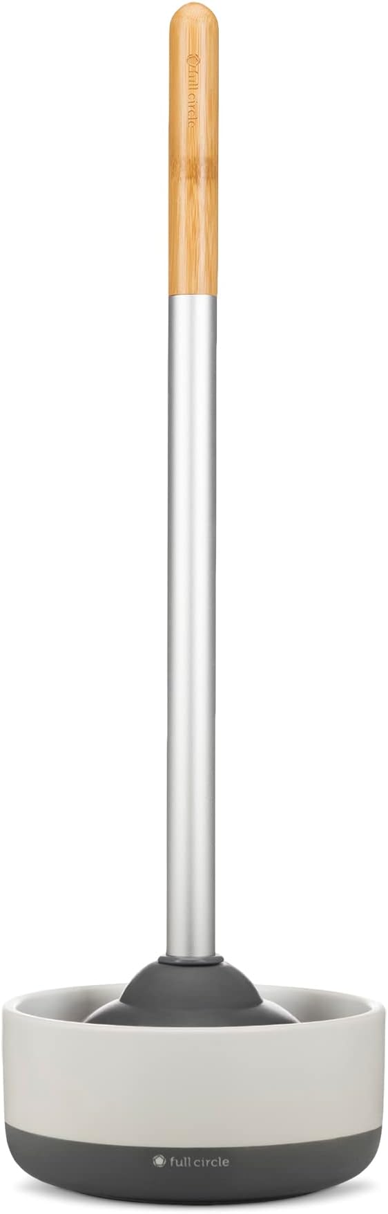 Full Circle Royal Plunge - Bathroom Toilet Plunger with Ceramic Holder and Diatomaceous Earth Disk for Mold & Mildew Prevention, Easy to Clean & More Hygenic, White