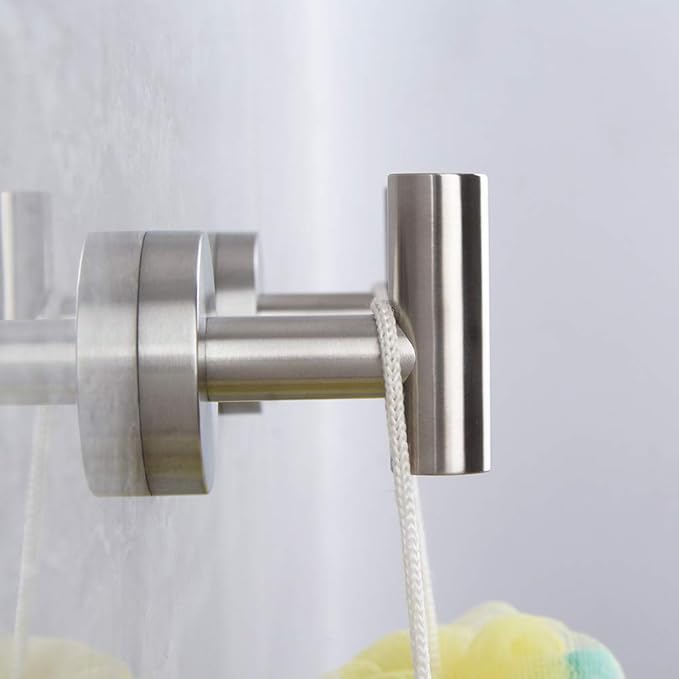 Brushed Stainless Steel Towel Coat Hooks Bathroom Clothes Garage Hotel Cabinet Closet Sponges Robe Hook Wall Mounted Round Kitchen Heavy Duty Bath Door Hanger 2 Pack