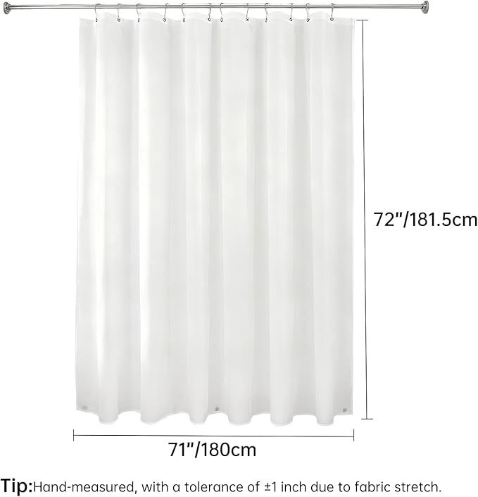 Waterproof Fabric Shower Curtain Liner - TPU Waterproof Lamination with 3 Magnets, Machine Washable Liner, 71x72 Inch Soft Cloth Shower Curtain, Moisture-Resistant Shower Liner for Bathroom (White)