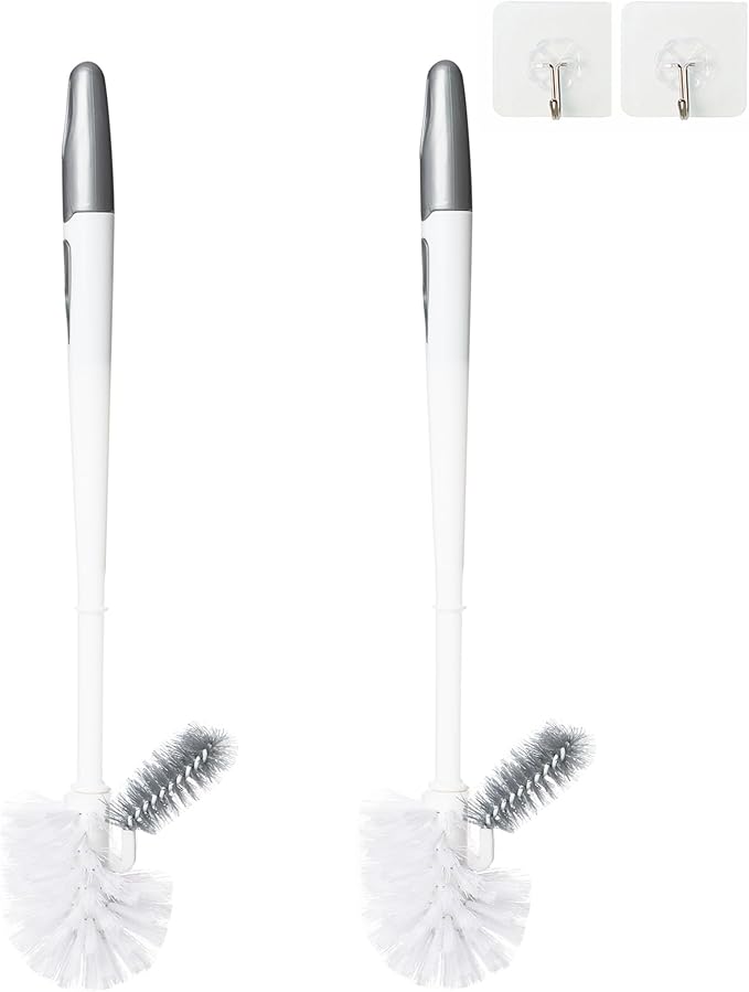 Ryhiac 2 Pack Toilet Bowl Brush Without Holder for Bathroom, Under-Rim Double Brush Head, Long Handle Household Cleaning Brushes Set (2 Pack Grey Brush Without Holder)