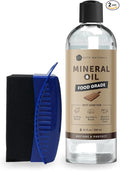 Kate Naturals Mineral Oil for Cutting Board 12oz with Wax Applicator. Food Grade & Food Safe Mineral Oil to Protect Wood on Cutting Boards, Butcher Block & Bamboo Boards