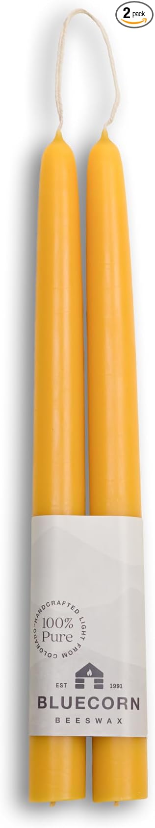 Bluecorn Beeswax Taper Candles, 100% Pure Natural Bees Wax,10 Inch Pair, Yellow Candlesticks, Unscented, Clean Burning & Dripless, Long Lasting, Thanksgiving & Christmas Decor, American Made, 1 Count