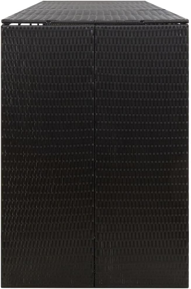 Quadruple Wheelie Bin Shed Garbage Can Storage Shed, PE Trash Container Management Unit, Outdoor Patio Recycling Dustbin Trash Shed, Black 107.9"x31.5"x46.1" Poly Rattan -AA