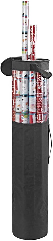 ProPik Wrapping Paper Storage Organizer Bag, Store Up To 24 Rolls 40 Inch, Heavy Duty Polyester plus PVC Clear Bag with Handles and Zippered Top for Gift Wrap and Ribbons (Black)
