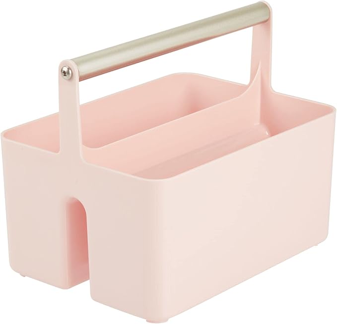mDesign Under Sink Storage – Plastic and Metal Bathroom Caddy for Shampoo and Soaps – Portable Cosmetics Storage Organiser – Blush/Satin