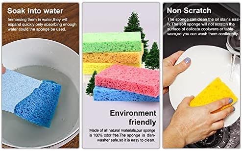 ARCLIBER Cellulose Sponges,Heavy Duty Scrub Kitchen Sponge,Clean Tough Messes Without Scratching,Pop Up Eco DIY (6 Pack)